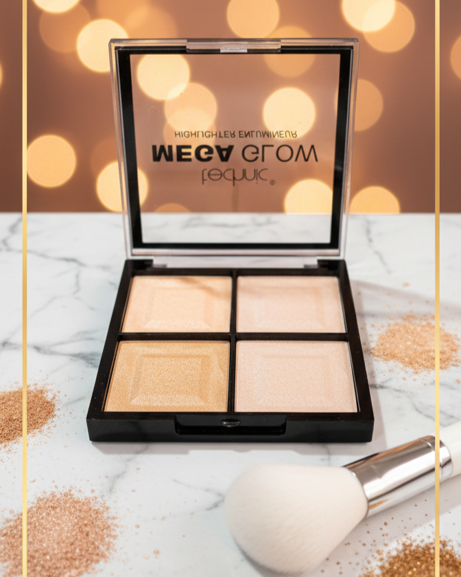 FEGUEIC® MEGA GLOW হাইলাইটার প্যালেট | 4-ইন-1 শিমার ও ইলুমিনেটর