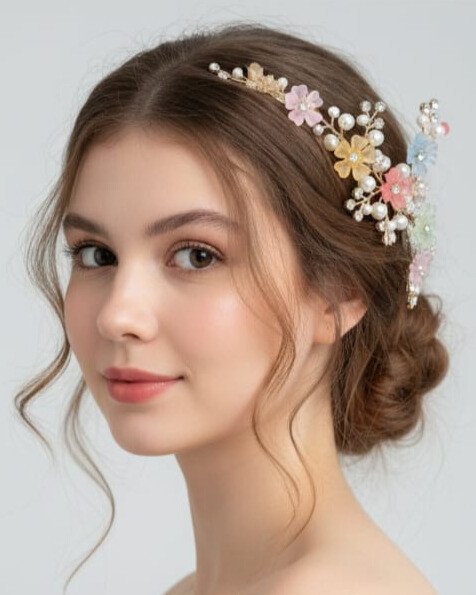 Multicolor Floral Hair Vine/Headband with Pearls & Crystals | Bridal/Party Wear Hair Accessory